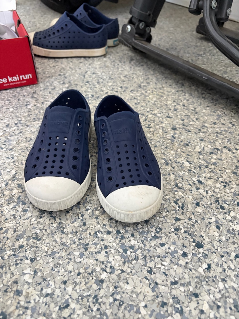 Native Kids Water Shoes in Navy with White Toe Cap